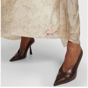 miss left Brown Classic V-Cut Pointed Toe Pumps Slip On High Heel Elegant Shoes